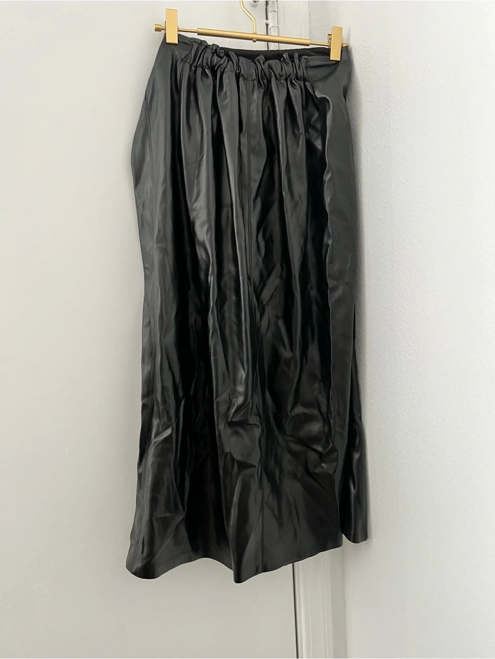 Black Leather Tie-Waist Midi Skirt